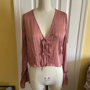 Forever 21 Mauve Tie-Front Buttoned Blouse